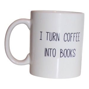 “I TURN COFFEE INTO BOOKS” ceramic handle mug
